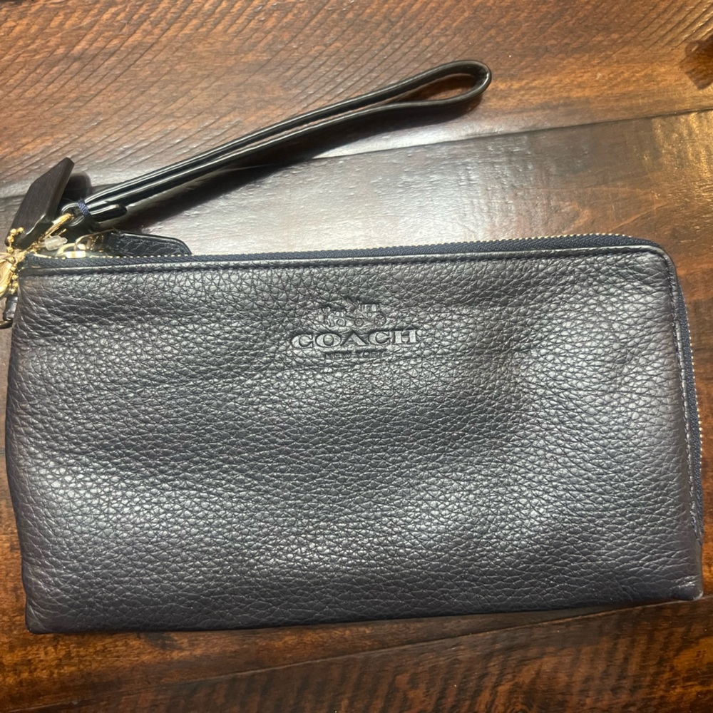 Coach Navy Leather Zip Pouch